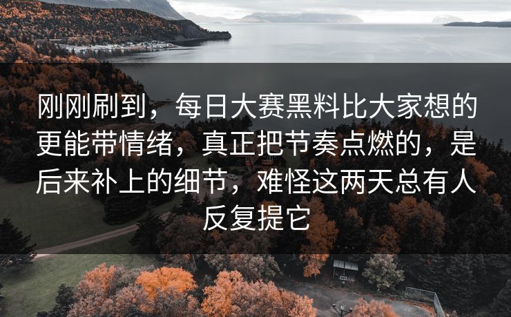 刚刚刷到，每日大赛黑料比大家想的更能带情绪，真正把节奏点燃的，是后来补上的细节，难怪这两天总有人反复提它